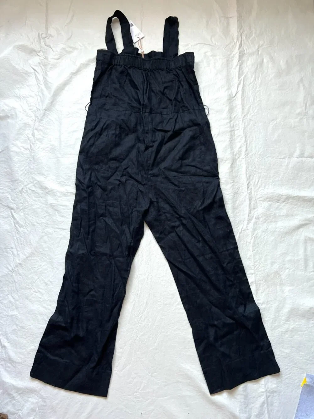 Quince jumpsuit black linen womens Small sleeveless square neck wide leg